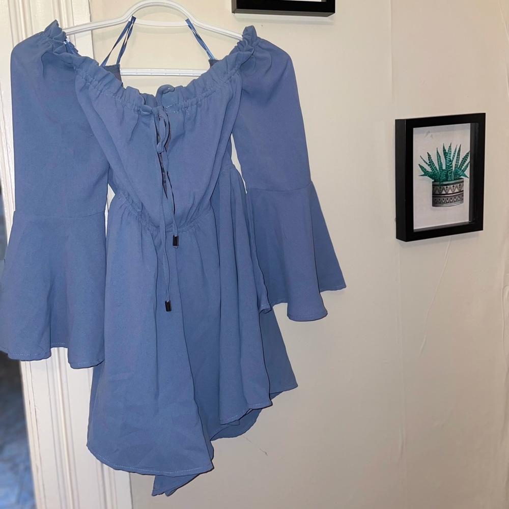 APeach baby blue romper